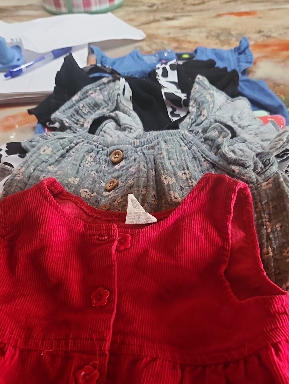 Red Corduroy Button-Front Pants 3 Onsies